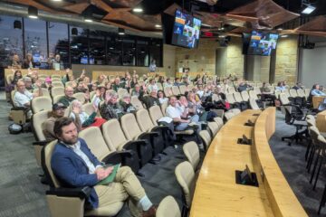 Rosedale neighbors turnout for the Zoning and Platting Commission hearing on rezoning the original Rosedale Elementary School campus.