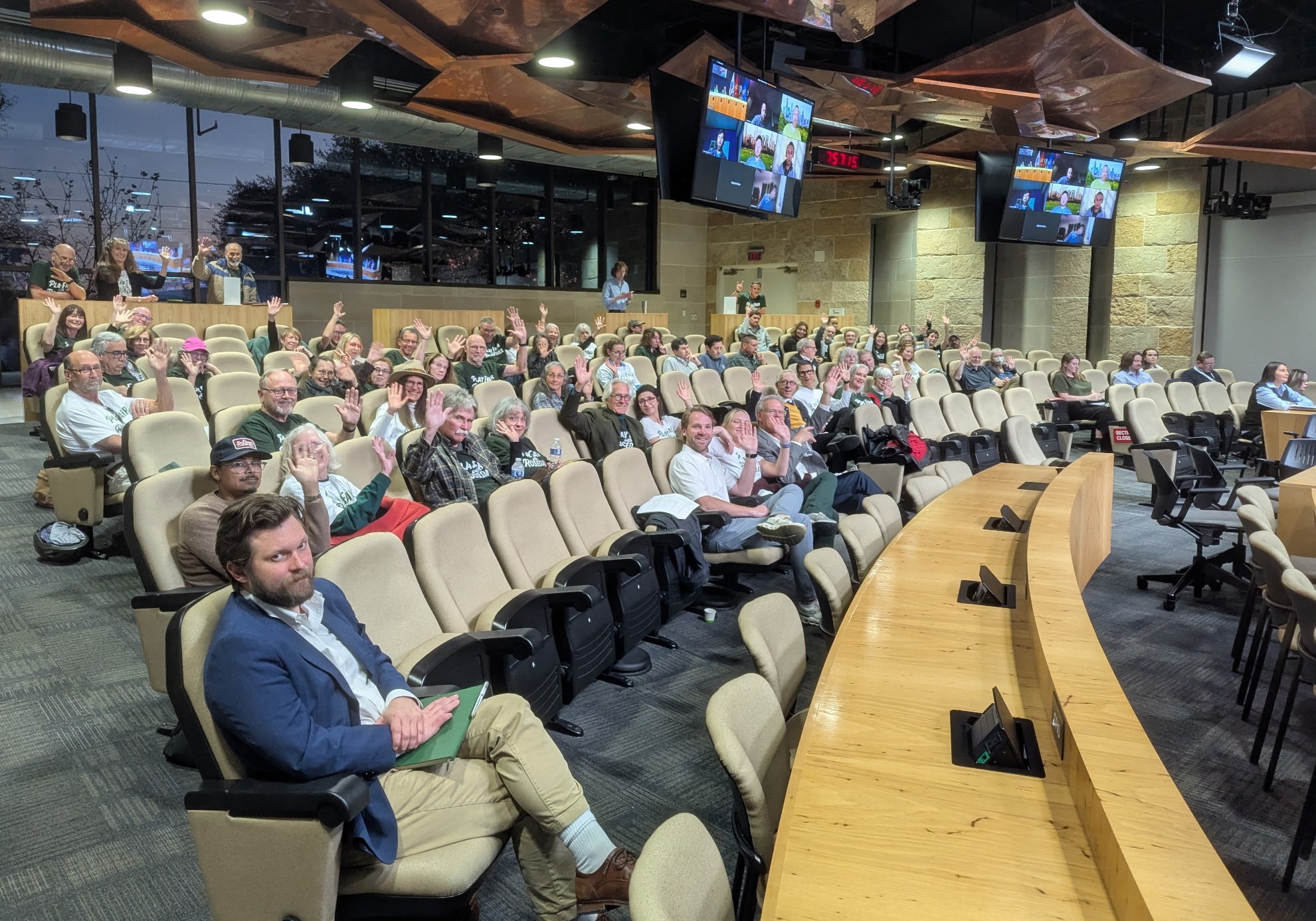 Rosedale neighbors turnout for the Zoning and Platting Commission hearing on rezoning the original Rosedale Elementary School campus.