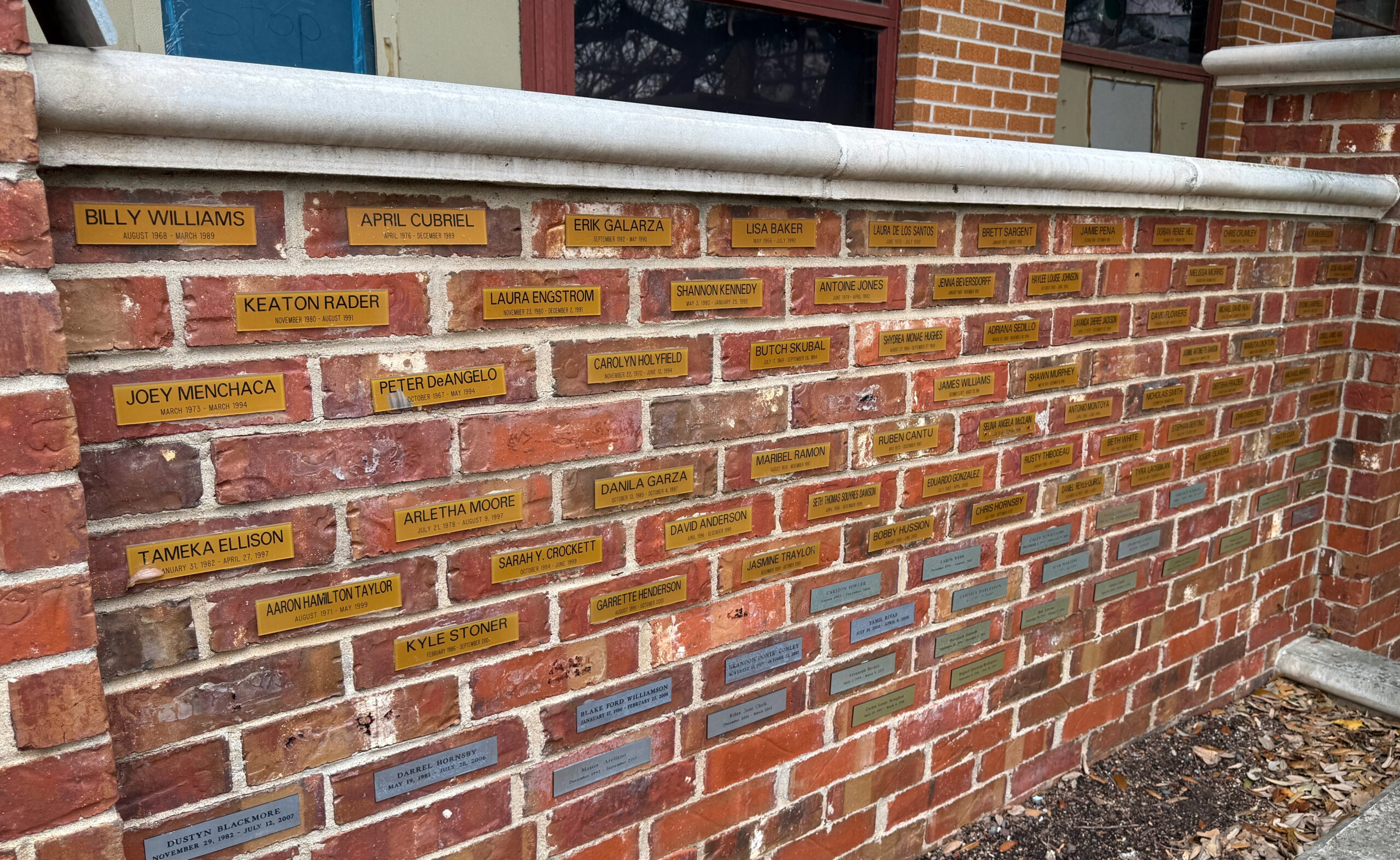 Memorial wall at Rosedale School